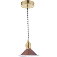 Dar Lighting Hadano Single Ceiling Pendant Light In Natural Brass With Umber Shade