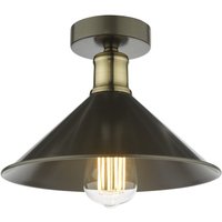 Dar Lighting Jalen Single Flush Ceiling Light In Graphite And Antique Brass Finish