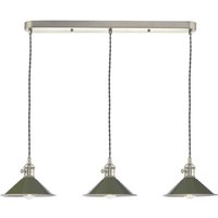 Dar Lighting Hadano 3 Light Bar Ceiling Pendant Light In Antique Chrome With Olive Shades