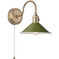Dar Lighting Hadano Single Wall light In Natural Brass Finish With Olive Shade