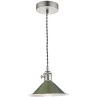 Dar Lighting Hadano Single Ceiling Pendant Light In Antique Chrome With Olive Shade