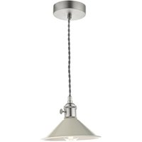Dar Lighting Hadano Single Ceiling Pendant Light In Antique Chrome With Taupe Shade