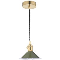 Dar Lighting Hadano Single Ceiling Pendant Light In Natural Brass With Olive Shade