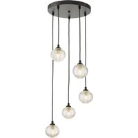 Dar Lighting Federico 5 Light Cluster Ceiling Pendant Light In Black With Clear Ribbed Glass