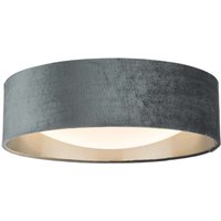 Dar Lighting Nysa 2 Light Flush Ceiling Light With Dark Grey Velvet Shade And Frosted Diffuser 40 cm