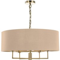 Dar Lighting Jamelia 5 Light Ceiling Pendant Light In Antique Brass Finish With Taupe Faux Silk Shade