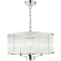 Dar Lighting Evelyn 3 Light Ceiling Pendant Light In Nickel Finish With Clear Glass Detail