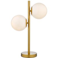 Dar Lighting Bombazine 2 Light Table Lamp In Natural Brass With Opal Glass Shades