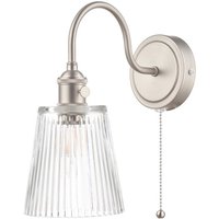 Dar Lighting Hadano Single Wall light In Antique Chrome With Ribbed Glass Shade
