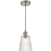 Dar Lighting Hadano Single Ceiling Pendant Light In Antique Chrome With Ribbed Glass Shade