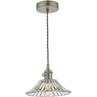 Dar Lighting Hadano Single Ceiling Pendant Light In Antique Chrome With Flared Glass Shade