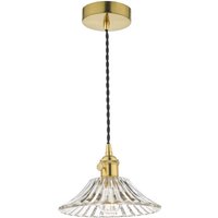 Dar Lighting Hadano Single Ceiling Pendant Light In Natural Brass With Flared Glass Shade