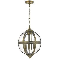 Dar Lighting Vanessa 3 Light Orb Lantern In Antique Brass Finish With Clear Glass Panels