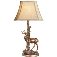 Dar Lighting Gulliver Deer Resin Table Lamp In Aged Brass With Gold Faux Silk Shade