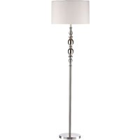 Dar Lighting Madrid Floor Lamp In Satin Chrome Finish With White Faux Silk Shade