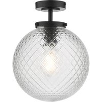 Dar Lighting Wayne Bathroom Semi Flush Ceiling Light In Matt Black Textured Glass IP44