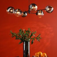 Dar Lighting Vignette 6 Light Ceiling Pendant Light In Matt Black Finish With Ribbed Glass
