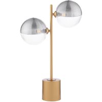 Dar Lighting Spiral 2 Light Table Lamp In Matt Gold Finish With Smoked And Clear Ribbed Glass