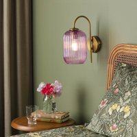 Dar Lighting Idra Wall Light In Aged Bronze Finish With Pink Ribbed Glass Shade