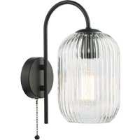 Dar Lighting Idra Wall Light In Matt Black Finish With Ribbed Glass Shade