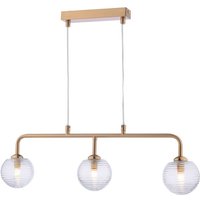 Dar Lighting Feya 3 Light Bar Ceiling Pendant In Antique Bronze With Ribbed Glass