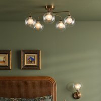 Dar Lighting Feya 5 Light Semi Flush In Antique Bronze With Clear And Opal Glass