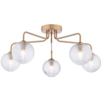 Dar Lighting Feya 5 Light Semi Flush Ceiling Light In Antique Bronze With Ribbed Glass