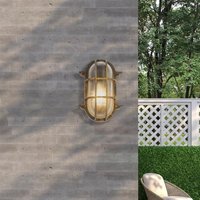 Searchlight Outdoor Oval Bulkhead Light in Black Gold Finish With Ribbed Glass IP44