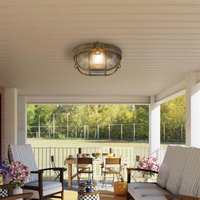 Searchlight Outdoor Round Bulkhead Light in Black Gold Finish With Ribbed Glass IP44
