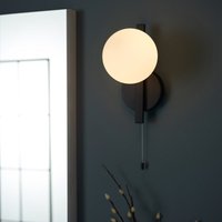 Freya Bathroom Wall Light In Matt Black With Opal Glass Shade IP44