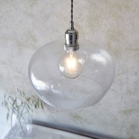 Kensington Single Ceiling Pendant Light In Bright Nickel With Hammered Glass 31 cm