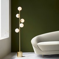 Teardrop 5 Light Floor Lamp In Satin Brass Finish With Gloss White Glass Shades