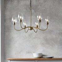 Swan 6 Light Ceiling Pendant Light In Antique Brass With Clear Glass Shades