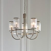 Belgravia 5 Light Ceiling Pendant Light In Bright Nickel With Ribbed Bubble Glass Shades