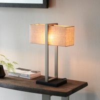 Frame Table Lamp In Satin Nickel Finish With Natural Linen Shade