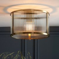 Endon 106265 Ridgeton Flush Ceiling Light In Antique Brass With Ribbed Glass