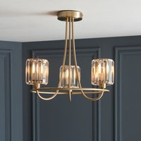 Endon 107801 Berenice 3 Light Semi Flush Ceiling Light In Antique Brass With Cut Glass Shades