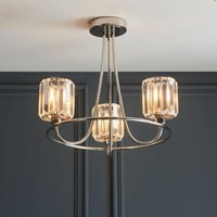 Endon 104107 Berenice 3 Light Semi Flush Ceiling Light In Bright Nickel With Cut Glass Shades