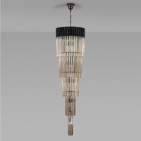 Prestige Metro Large Tiered Ceiling Pendant Light In Matt Black With Cognac Sculptured Glass 50cm