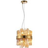 Hampton 6 Light Round Ceiling Pendant Light In Brass Finish With Amber Glass 25cm