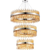 Hampton 3 Tier Ceiling Pendant Light In Polished Nickel Finish With Amber Glass 60+80+100cm
