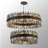 Hampton 2 Tier Ceiling Pendant Light In Satin Black Finish With Smoked Glass 80+100cm