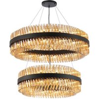 Hampton 2 Tier Ceiling Pendant Light In Satin Black Finish With Amber Glass 80+100cm