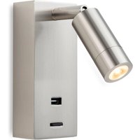 Firstlight 2896BS Clifton LED Switched Reading Wall Light In Brushed Steel Finish With USB Port