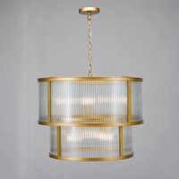 Dar Lighting Bianka 6 Light Ceiling Pendant In Bronze With Ribbed Glass