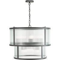 Dar Lighting Bianka 6 Light Ceiling Pendant In Matt Black With Ribbed Glass