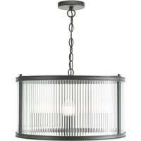 Dar Lighting Bianka 3 Light Ceiling Pendant In Matt Black With Ribbed Glass