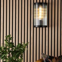 Dar Lighting Bianka Wall Light In Matt Black With Ribbed Glass