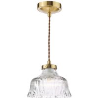 Dar Lighting Maude Ceiling Pendant In Natural Brass With Ribbed Glass