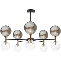 Dar Wisebuys Takara 10 Light Semi Flush Ceiling Light In Black With Clear And Smoked Glass